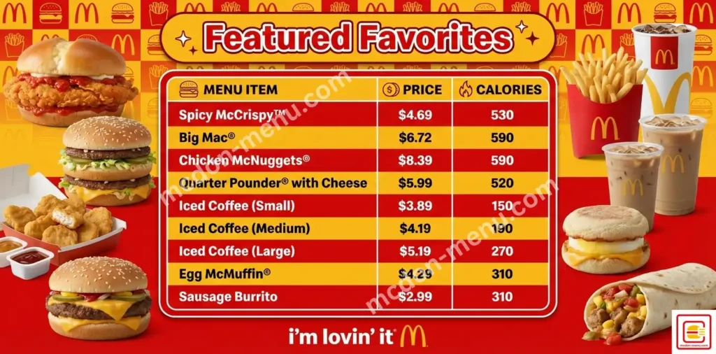 McDonald’s featured  favorites menu
