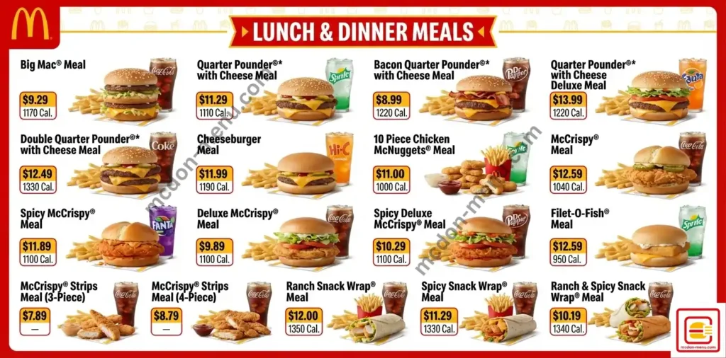 McDonald’s lnch and  dinne  meals 