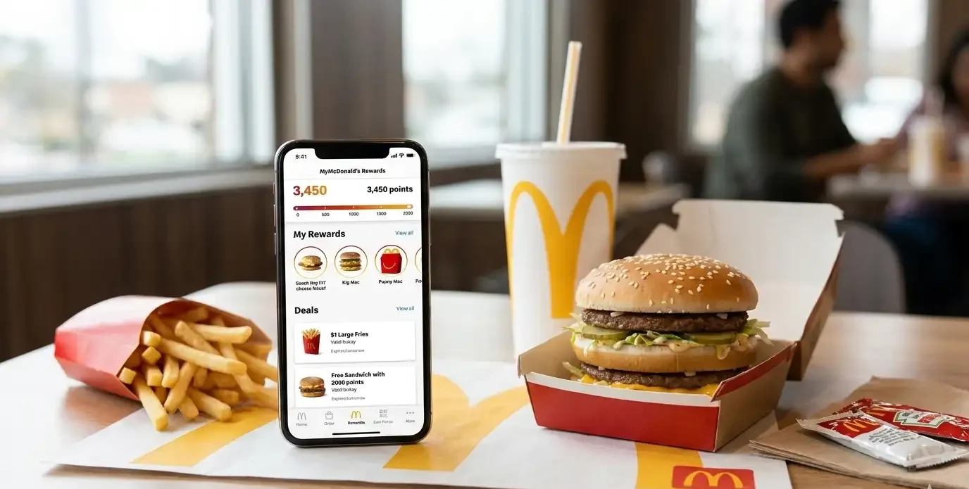 McDonald’s mobile app showing rewards points and exclusive deals.