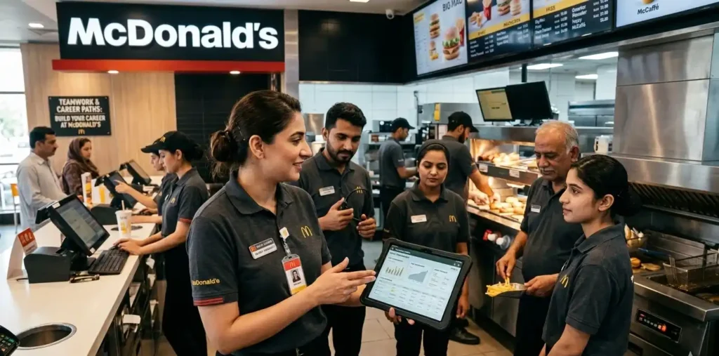 McDonald’s shift supervisor guiding crew members during work.