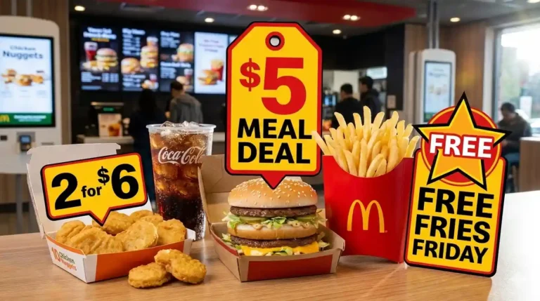 McDonald’s deals and specials including $5 meal deal and 2 for $6 offer with burgers and fries.