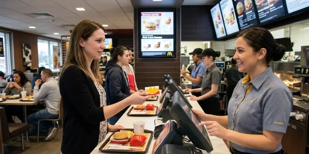 Customer using a McDonald’s gift card at the restaurant counter.