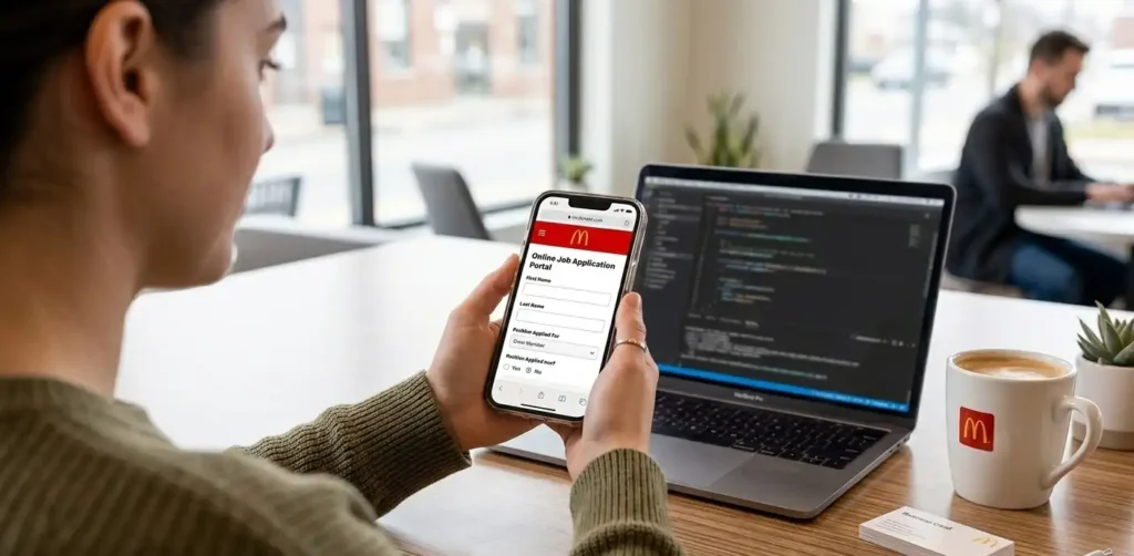 Applying for a McDonald’s job online using a mobile phone.