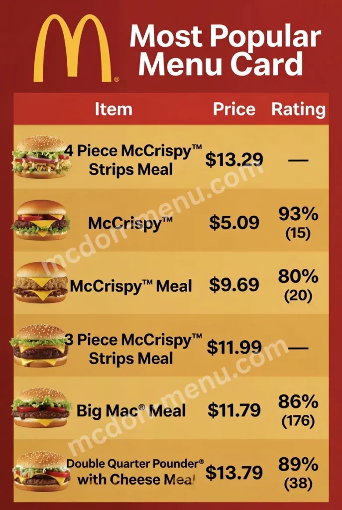 most  popular  menu card  McDonald’s