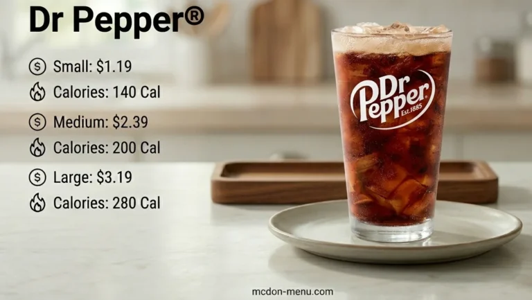 Dr Pepper® Small-$1.19 | 140 Cal Medium-$2.39 | 200 Cal Large-$3.19 | 280 Cal