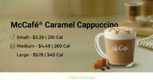 McCafé® Caramel Cappuccino Small-$3.39 | 210 Cal Medium-$4.49 | 260 Cal Large-$5.19 | 340 Cal