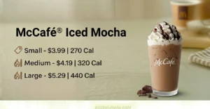 McCafé® Iced Mocha Small-$3.99 | 270 Cal Medium-$4.19 | 320 Cal Large-$5.29 | 440 Cal