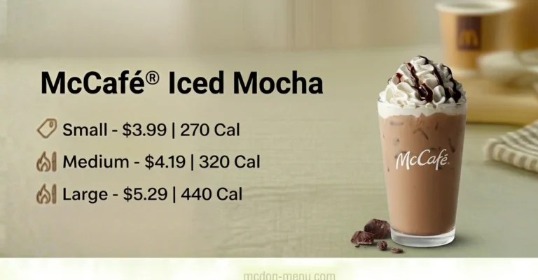 McCafé® Iced Mocha Small-$3.99 | 270 Cal Medium-$4.19 | 320 Cal Large-$5.29 | 440 Cal