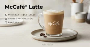 McCafé® Latte Small-$3.19 | 140 Cal Medium-$4.19 | 190 Cal Large-$5.29 | 240 Cal
