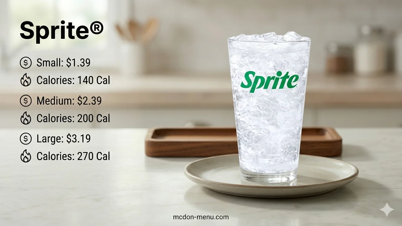 Sprite® Small-$1.39 | 140 Cal Medium-$2.39 | 200 Cal Large-$3.19 | 270 Cal